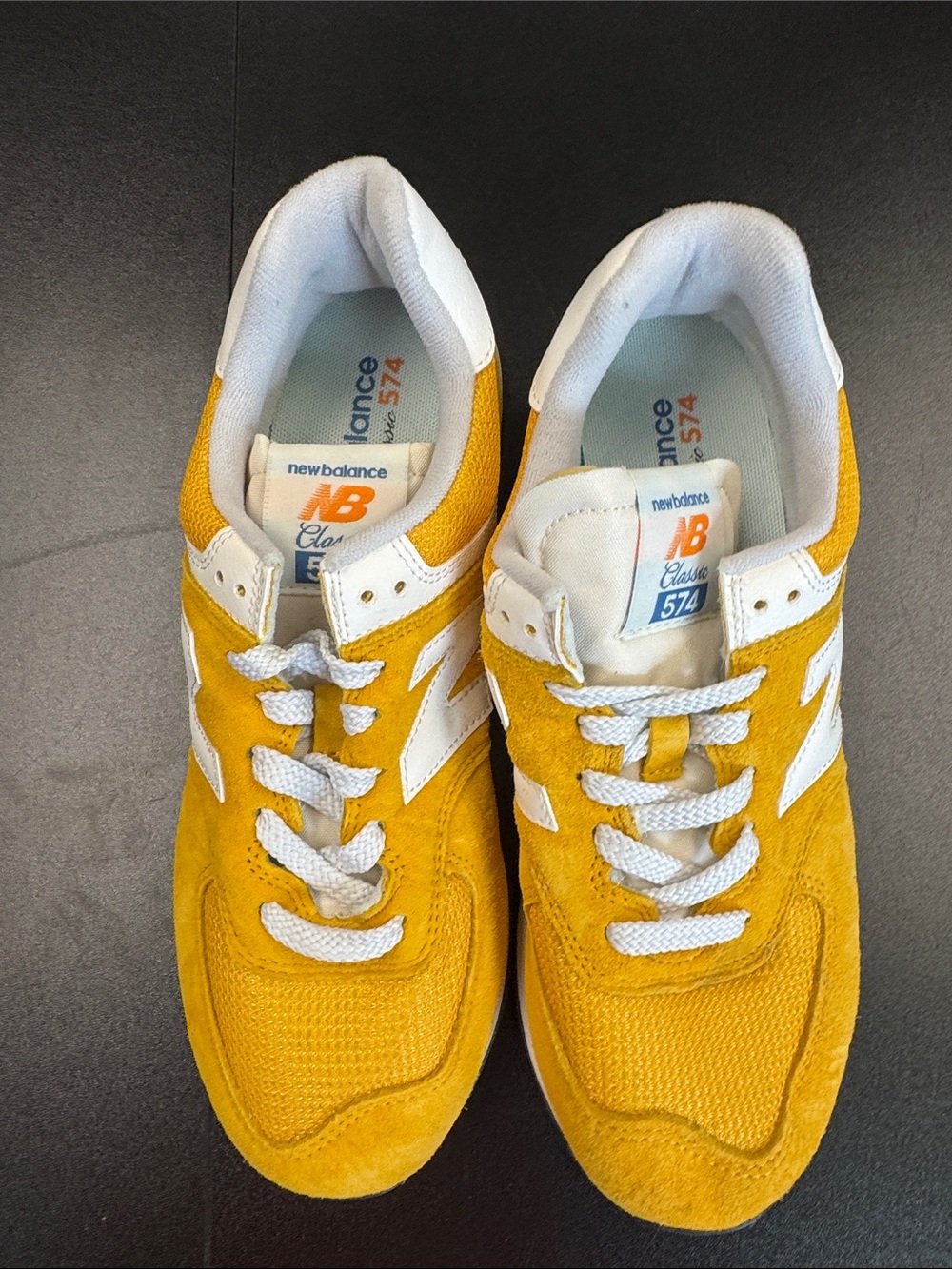 New Balance Yellow and White 574 Classic Trainers